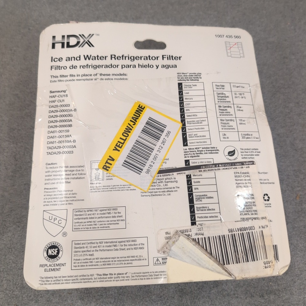 HDX FMS-1 Ice and Water Refrigerator Filter Fits Samsung DA29-00003G HAF-CU1 - Picture 2 of 2